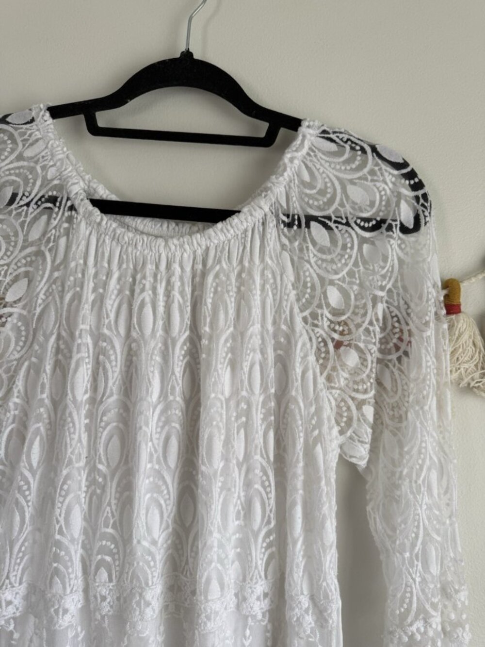 Made In Italy Silk Blend White Lace Floral Semi Sheer Top Romantic Feminine M - Picture 4 of 9